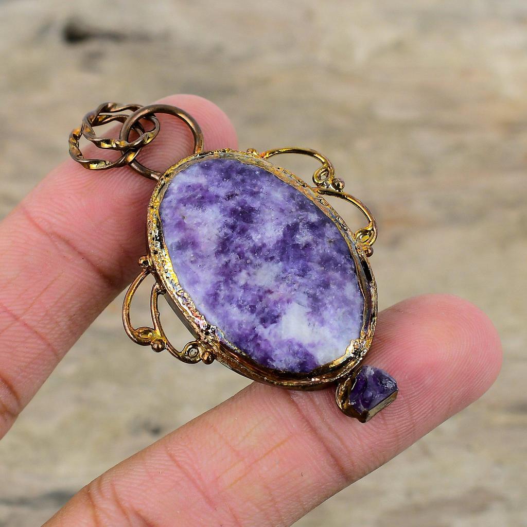 Подвеска из лепидолита, подвеска из электроформованной меди, подвеска с необработанным драгоценным камнем африканского аметиста, подвеска в стиле бохо ручной работы, электроформованное украшение для подарка