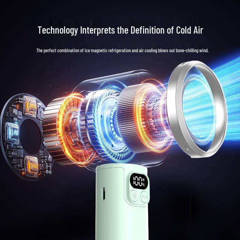Foldable Handheld Fan with Semiconductor Refrigeration, Long Battery Life, High Speed, and Compact Design