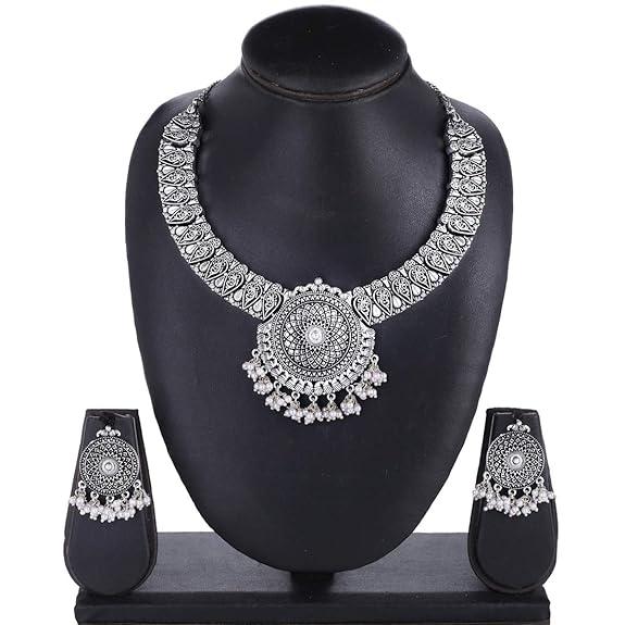 Комплект ювелирных украшений из немецкого окисленного серебра. Эффектный стиль. Королевский образ. Дизайнерский комплект ожерелья с серьгами для женщин и девочек.