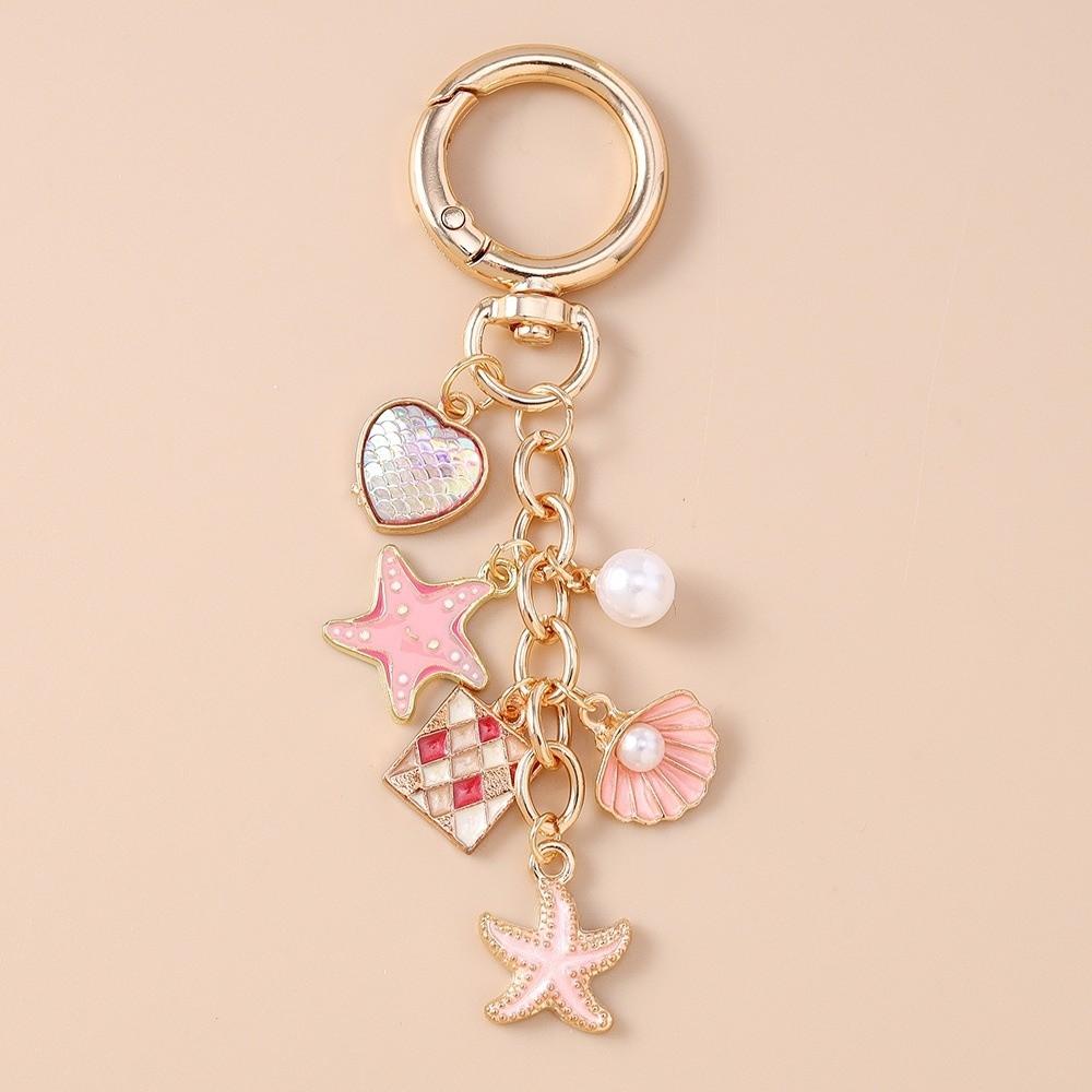 Pearl Shell Starfish Keychain Love Heart Key Ring Pendants Shell Starfish Keyring Summer Beach