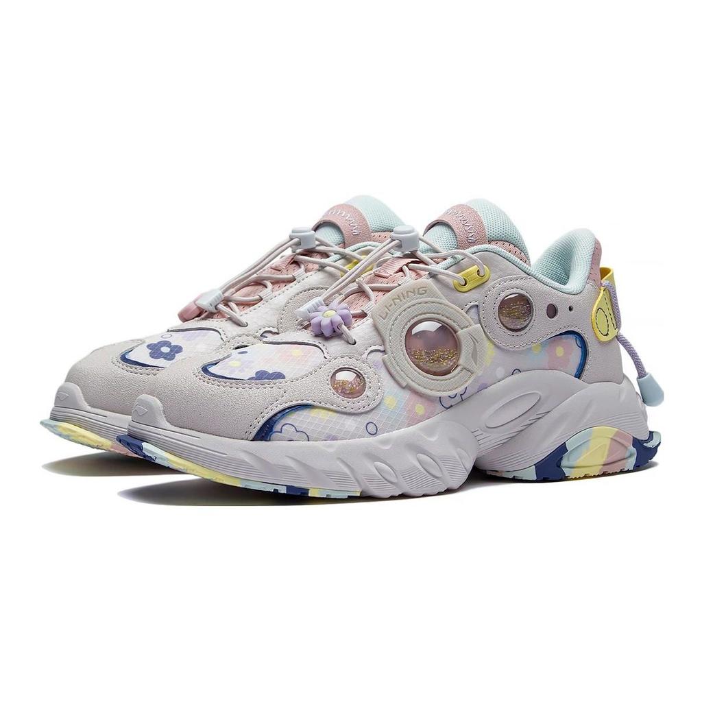 Li Ning Youth Childrens Nebula Удобная универсальная амортизирующая повседневная обувь Детская повседневная обувь Серый Фиолетовый YKCS106-4