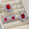 Luxury Red Crystal Ruby Gemstones Diamonds Fine Jewelry Sets for Women White Gold Filled Silver Wedding Party Accessories