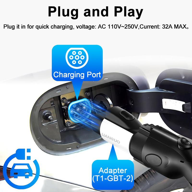 Type 1 to GBT EV Adapter 32A SAE J1772 to GB/T China Standard EV Charging Converter for BYD Seal Dolphin 7.2kW AC Connector