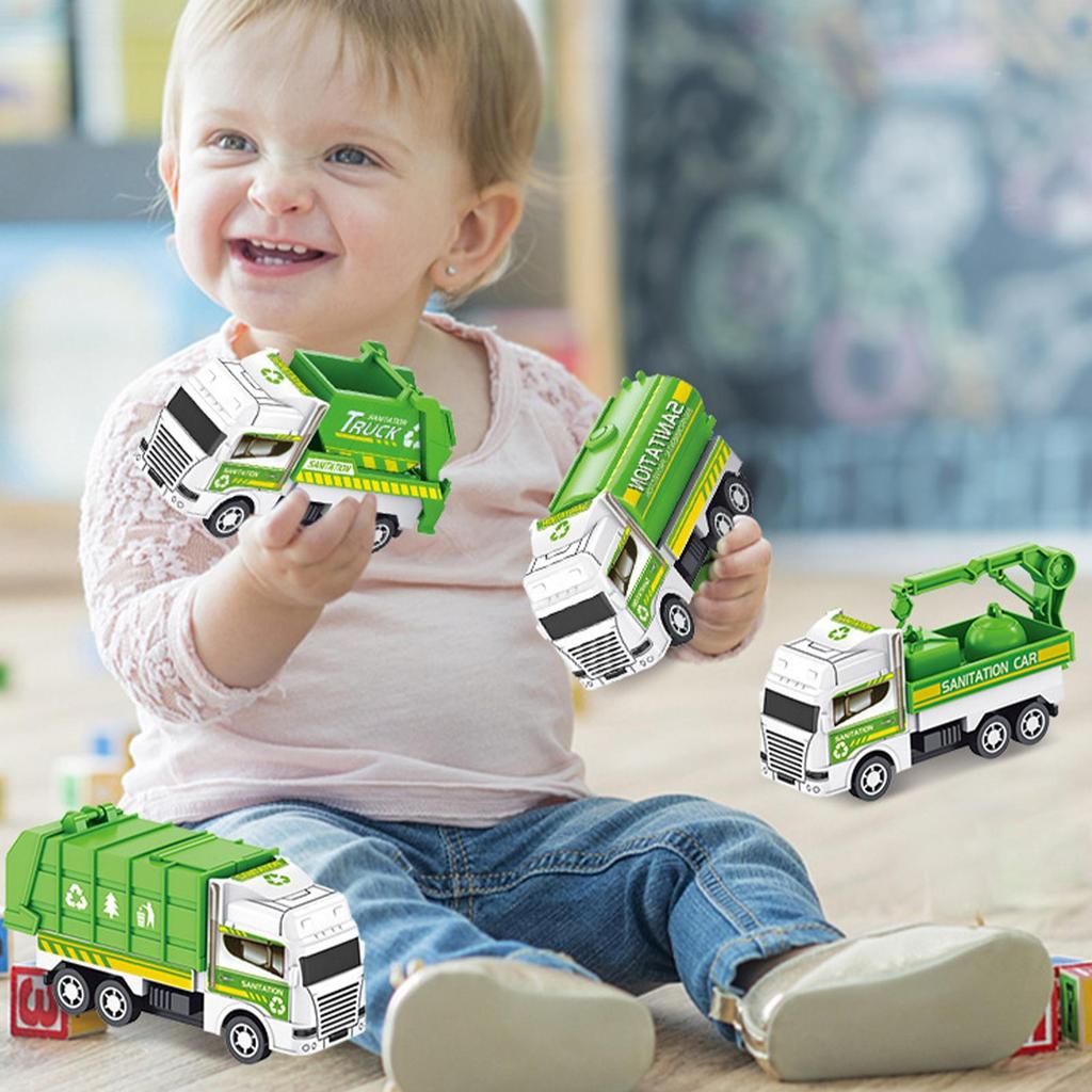 4Pcs Kids Toy Car Inertia Sanitation Truck Models Pull Back Engineering Vehicle Boys Toys for Children Ideal Gifts for Boys Kids