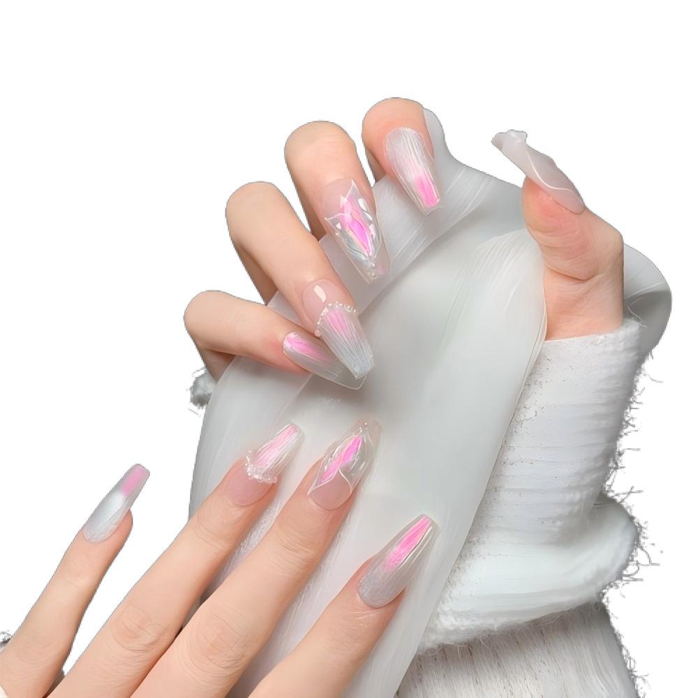 Women Hand‑Painted Cat‑Eye Press‑On Nails Pure‑Handcrafted Mermaid‑Tail Premium Brightening False Nail Tips