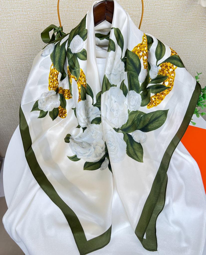 Classic White Rose Elegant Simple White Sunscreen Silk Mulberry Silk Silk Scarf Versatile Scarf Shawl Scarf Dual Purpose