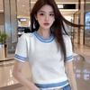 Summer Contrasting Color Round-neck Short-sleeved Knitted Sweater A Stylish and Versatile Loose Top for Women