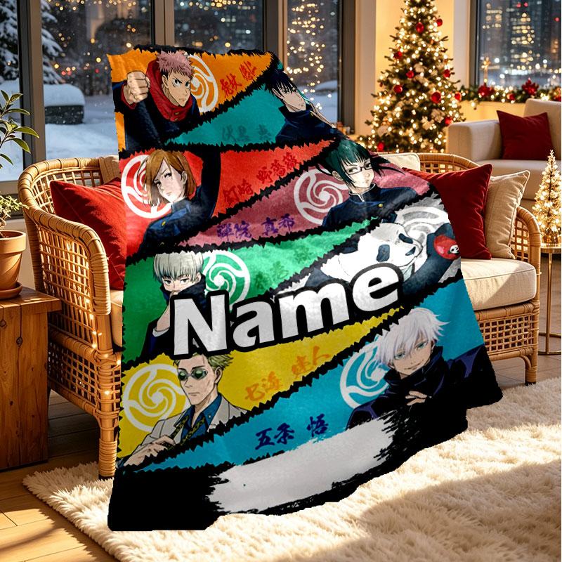 Custom Name Personalized Jujutsu Kaisen Print Blanket, Home Decor, Bedroom, Sofa, Camping, Couch, Gifts for Birthday Christmas