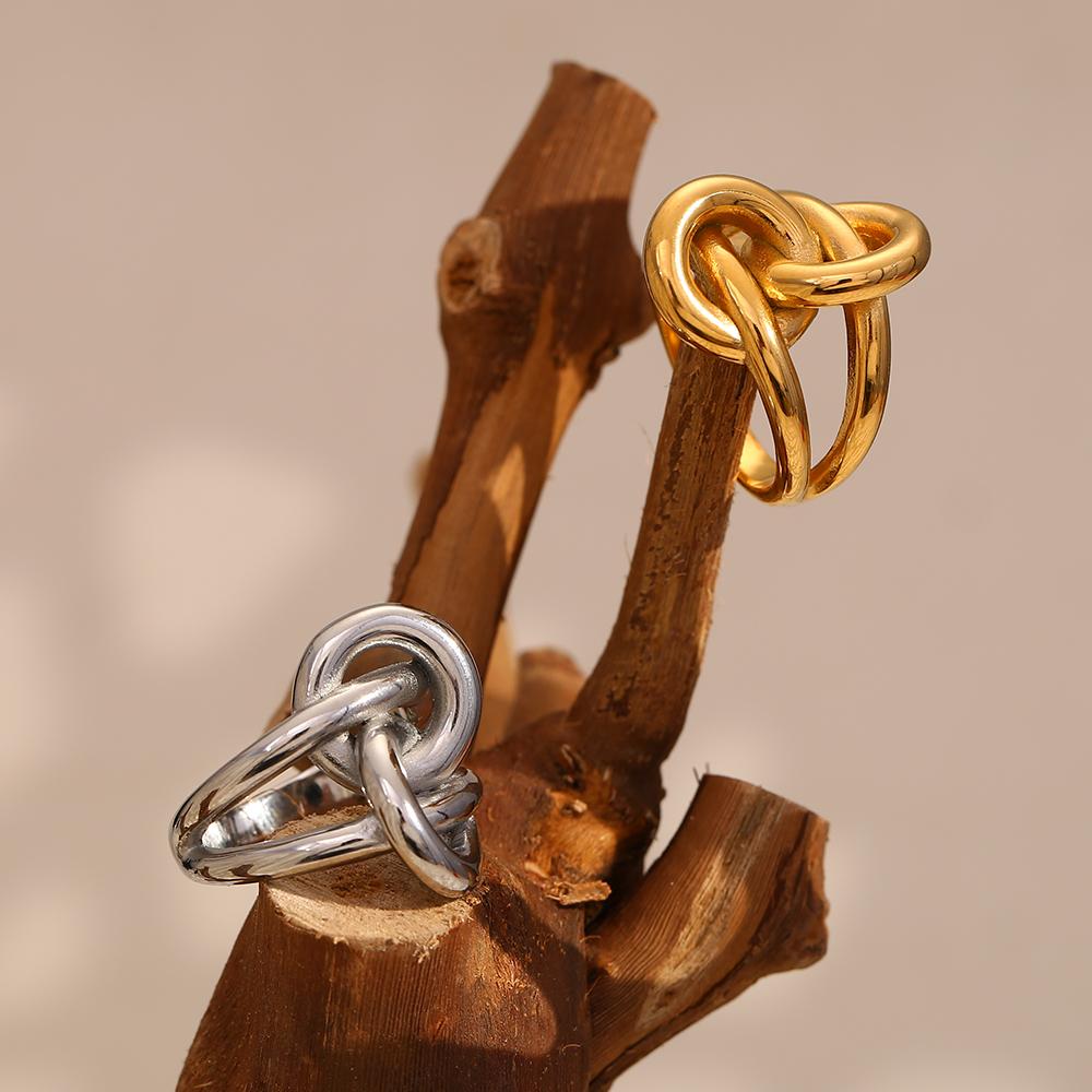 La. Muses Double-layer Winding Knotted Stainless steel Fashionable Women's Ring 18K Gold-plated Waterproof Jewelry Gift