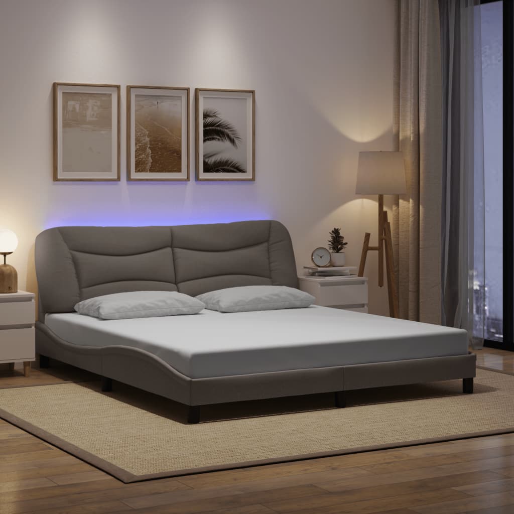 LED Bed Frame without Mattress Hvar Taupe 180x200 cm Fabric