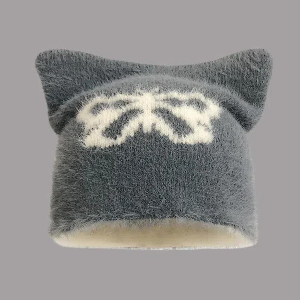 Star Cat Ear Woolen Hat Butterfly Brimless Beanie Cap Fashion Knitted Pullover Hat Girls