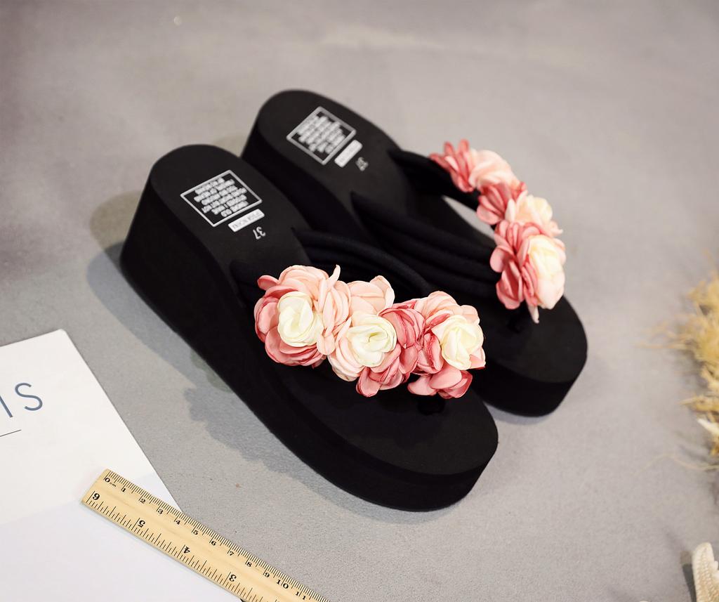 Женские богемные шлепанцы на высоком каблуке 7 см, сандалии «бисквит» с нескользящим зажимом на носке, домашние тапочки, износостойкая пляжная обувь