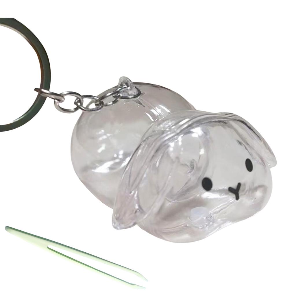 Clear Rabbit Shape Pet Hair Memorial Keychain Portable Keepsakes Storage Box Pendant With Tweezer For Pet Owners Gift