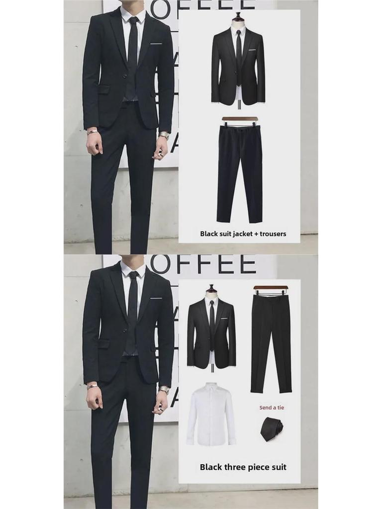 Мужские костюмы-тройки: Повседневный, тонкий, профессиональный, корейский деловой стиль для молодых студентов