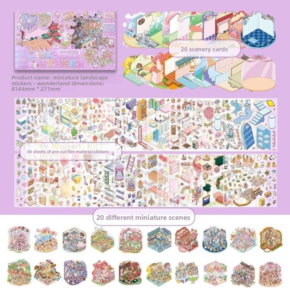 New PET 3D Scene Stickers Creative 60-Sheet Cute Stickers Books Fantasy Park Theme Cartoon Style Scrapbook Sticker DIY Crafts