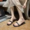Women's New Summer Wear Rhinestone Open-toe Transparent One-word Cool Drag Square Toe Open-toe Crystal Block Heel Pumps