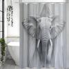 Gray Elephant Shower Curtain, Bathroom Decorative Shower Curtain, Waterproof Shower Curtain with Hooks 180x180cm