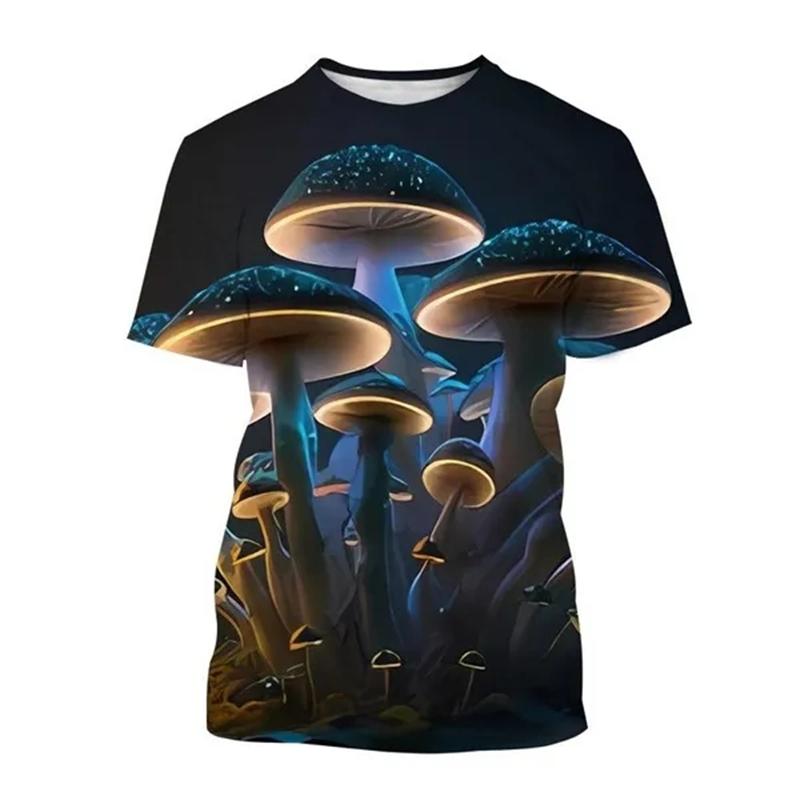 Футболка с 3D-принтом «Летние растения и грибы», мужская и женская, с круглым вырезом, камуфляжная, с коротким рукавом, свободного покроя, Harajuku, детская и мужская одежда