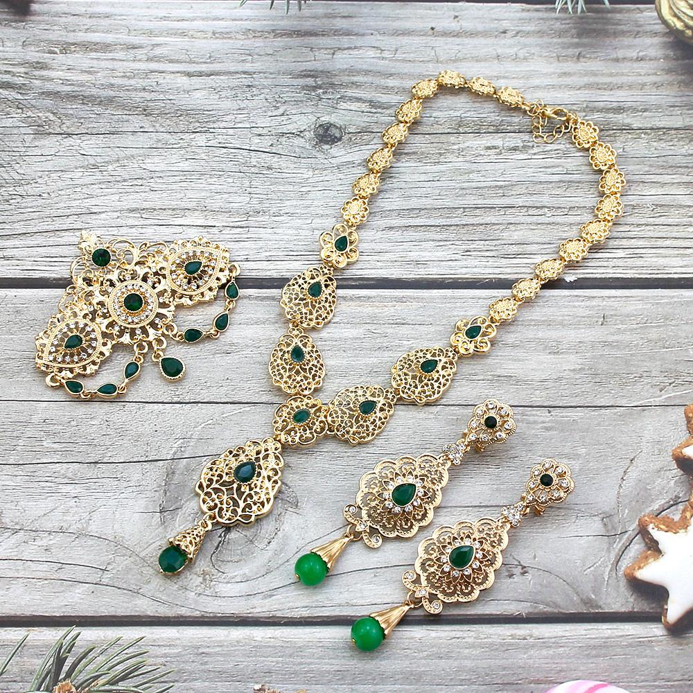Наборы ювелирных украшений для невесты золотого цвета для женщин, брошь, серьги, ожерелье, комплект с подвеской в виде цветка, ожерелье