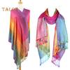 Imitation Wool Shawl Rainbow Color Art Printing Wrap Scarf with Tassels Women Poncho Shawl Blanket Scarf