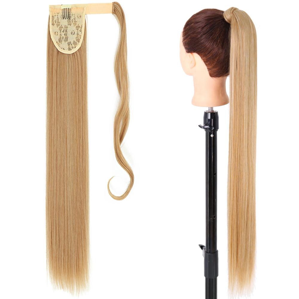 MISS WIG Synthetic Long Straight Hair Extension Wrap Around Clip In Heat Resistant Fiber Ponytail Natural Pony Tail for Women
