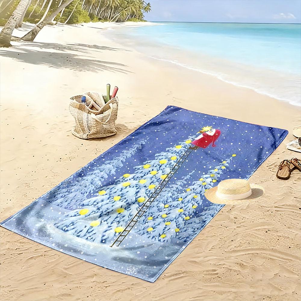 Snowy tree brilliance adorned Print beach towel, quick drying, suitable for travel, outdoor sports, jogging, the beach and swimming, gift