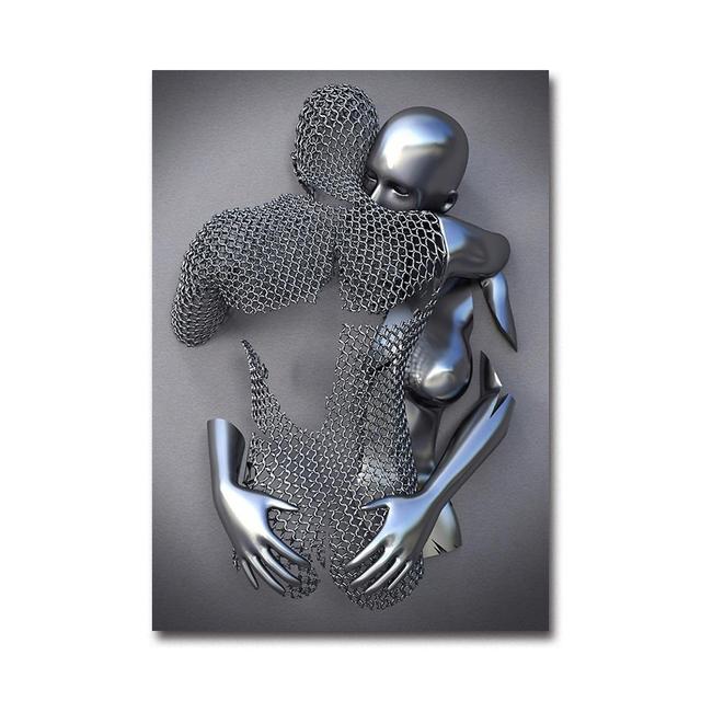 Metal Robot Abstract Art Sculpture Oil Painting Poster Exquisite Light Luxury Erotic Wall Decoration Painting Version