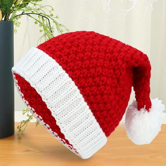 Christmas Hat Knitted White Pompom Handmade Flanging Thermal Dress Up Costume Accessories Woolen Yarn Women Men Unisex Santa Claus Cap for Outdoors