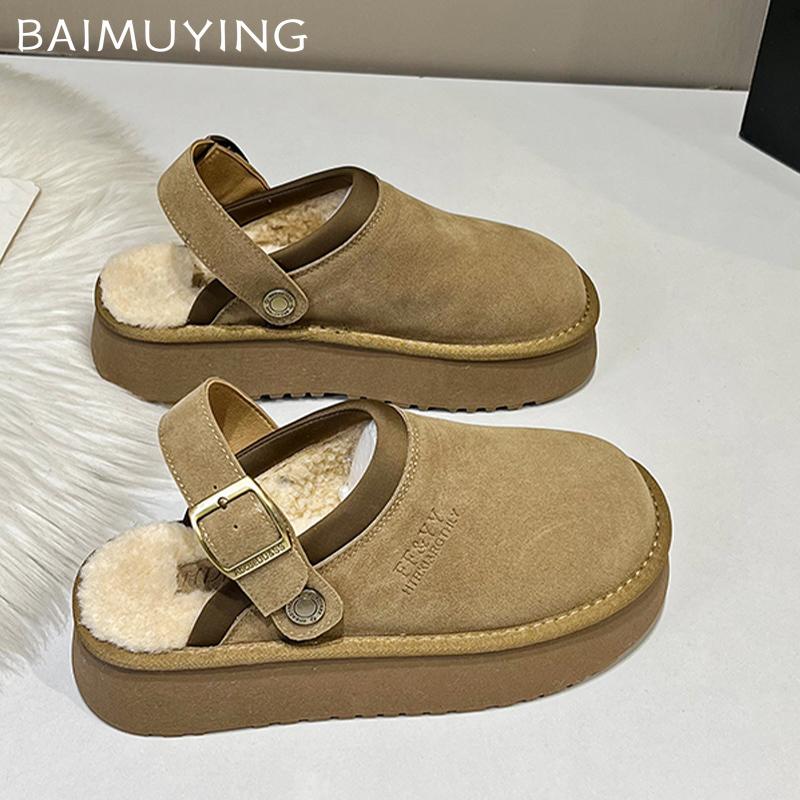 Замшевые женские туфли на плоской подошве из хлопка на платформе короткие плюшевые повседневные мюли 2025 года трендовые домашние теплые уютные зимние зимние ботинки для женщин