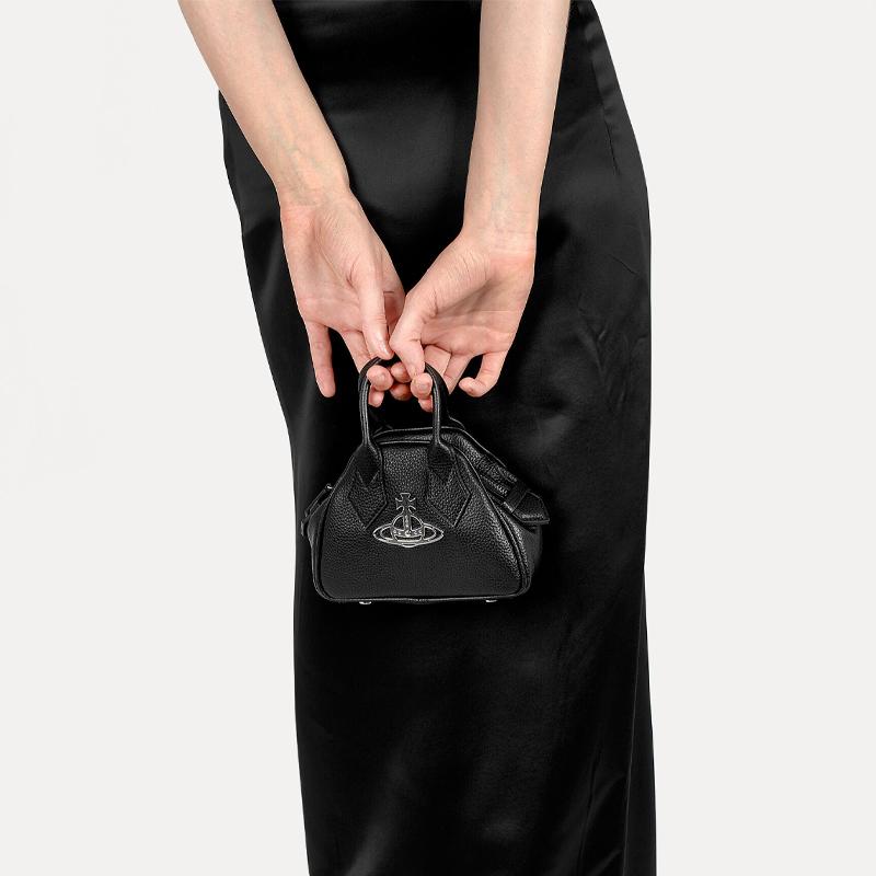 Vivienne Westwood West Queen Brand Logo Zipper Bowling Bag Shoulder Crossbody Mini Women bags Black 45030009-S000D-N403