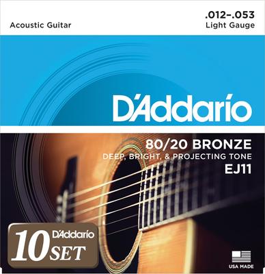 Струны для акустической гитары Bronze Light EJ11 x 10 Set D'Addario 80/20 .012-.053 []