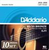 Acoustic Guitar Strings Bronze Light EJ11 X 10 Set D'Addario 80/20 .012-.053 []