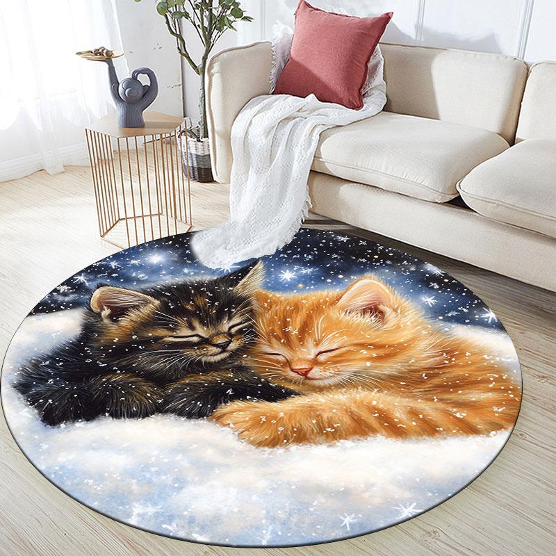 Snow Animals pattern round rug,Carpet Rug for Living Room Bedroom Playroom ,Non-slip Floor Mat,Holiday Gifts and Birthday Gifts.