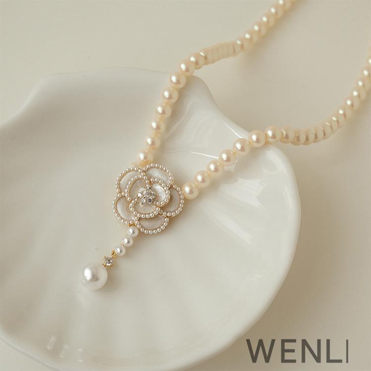 Ожерелье с подвеской в виде цветка белой камелии с жемчугом и бусинами для женщин, новая корейская мода, цепочка на ключицу, ювелирные изделия, аксессуары, подарок