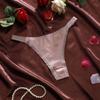 Cinoon Ladies Ice Silk Sexy Thong Shiny Patchwork Lace Trim Briefs Lowrise Comfort Buttlifting Underpant
