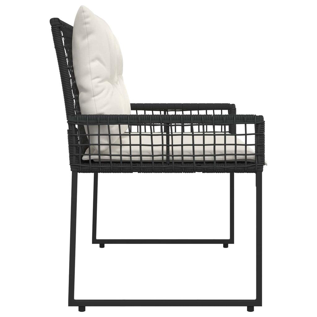 Outdoor Bench with Cushions Black and Cream White 118 x 55 x 82 cm