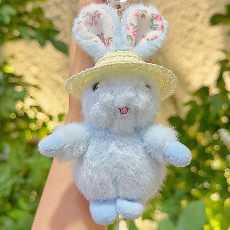 Jinnew Floral Pattern Plush Keychain With Bunny And Hat For Cute Gift Decor