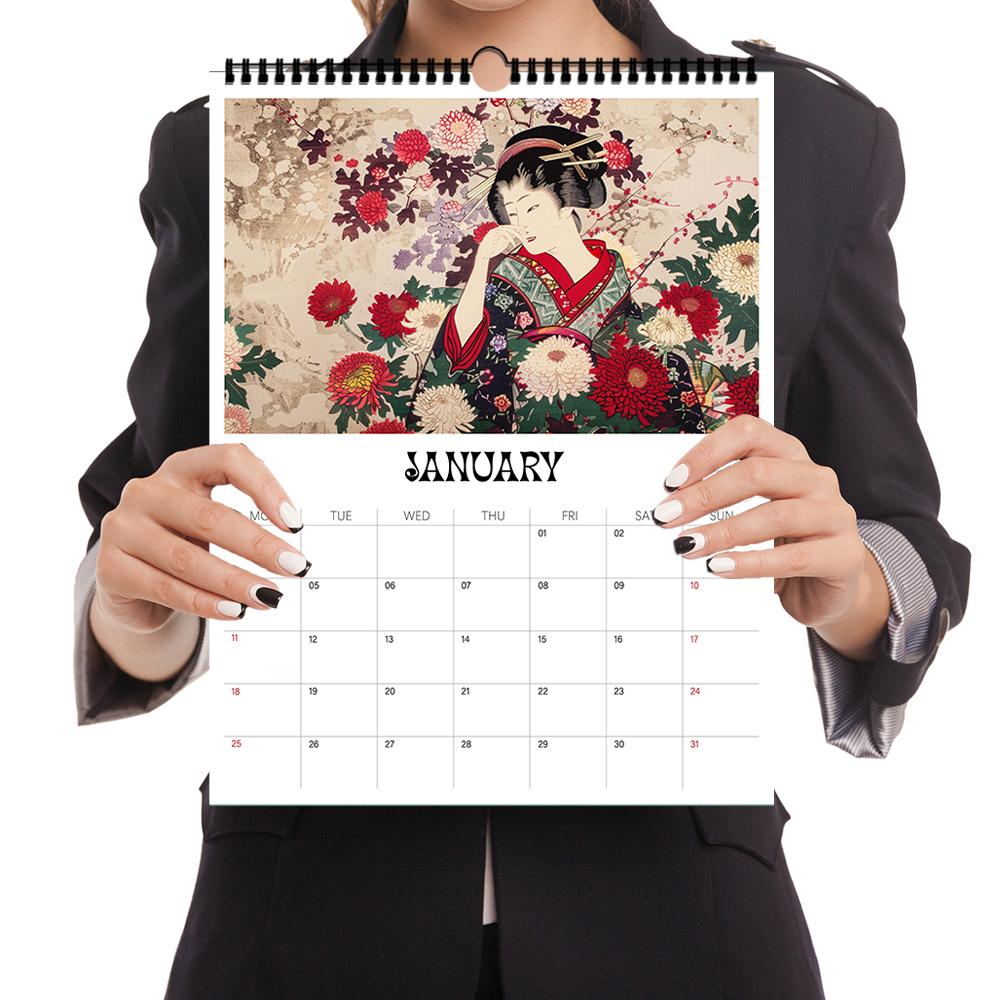 1 шт., Ретро настенный календарь в японском стиле на 2026 год, Серия Укиё-э, 12 разных дизайнов, Настенный календарь, Подарок на день рождения, Рождество