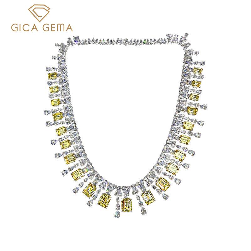 Gica Gema Высокоуглеродистое бриллиантовое ожерелье, стерлинговое серебро 925 пробы, 10*12 мм, кулон с желтым драгоценным камнем, уникальный дизайн, романтические изящные ювелирные изделия, подарки для свадебной вечеринки