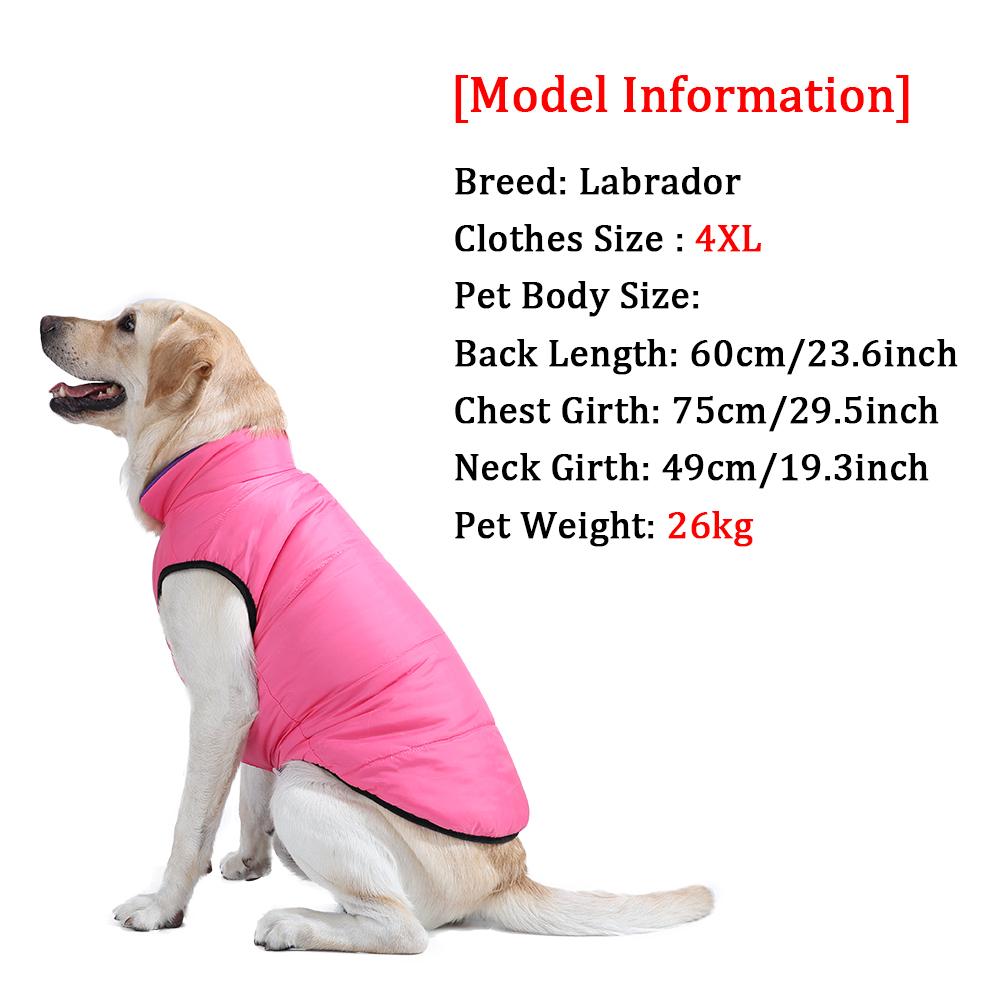 Solid Pet Jacket Reversible Windproof Dog Coat Vest Winter Warm Button Costume For Large Dogs Labrador Golden Retriever Outfits