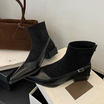 Ботильоны с острым носом женские 2025 осень и зима новые женские ботинки нишевый дизайн ботинки Мартин толстый каблук ботильоны тонкие ботинки