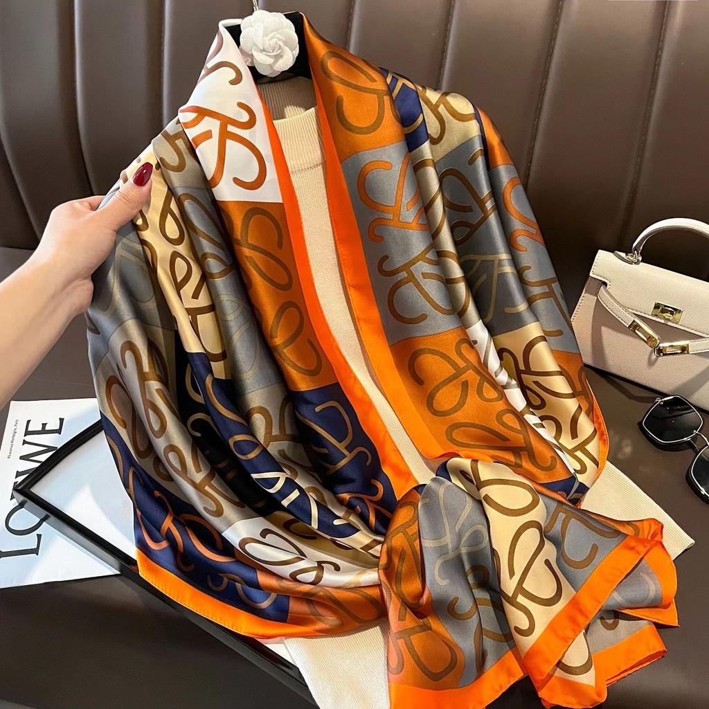 180*90CM Fashion Dustproof Big Bandanna Popular Satin Finish Silk Shawls Scarves Luxury Print Sunscreen Beach Towel