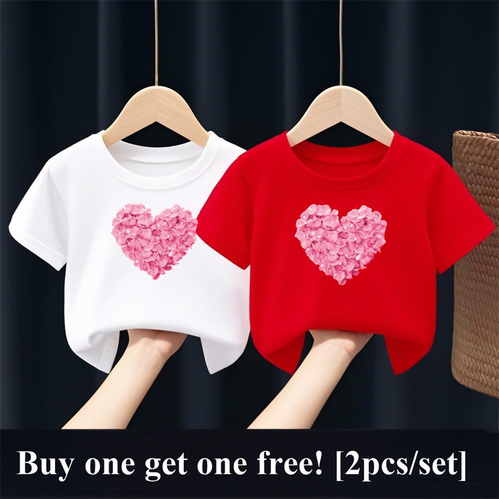 Девочки Мода Лето Лучшие Друзья Футболка 2шт/Комплект Сердце Цветок Футболки Рубашка Короткий Рукав Сестра Парный Наряд Детские Топы