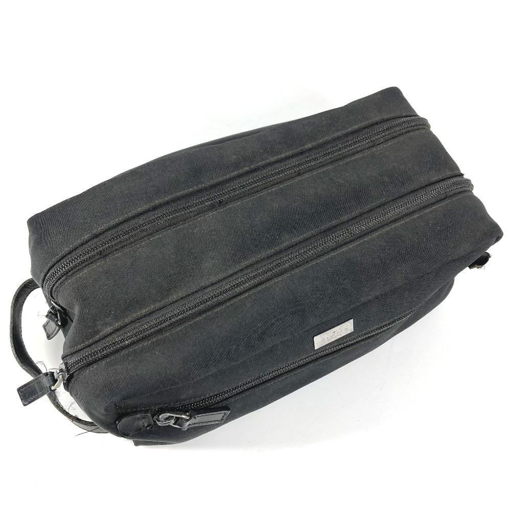 GUCCI 02888 Logo W Zip Zip Bag Pouch Clutch Bag with Handle Leather/Canvas Black