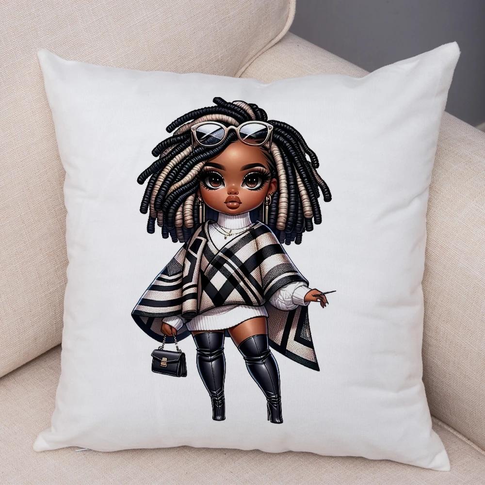 Мода Мультяшная Африканская Девушка Наволочка Мягкая Плюшевая Наволочка для Подушки для Дивана Домашний Декор Милая Черная Женщина Наволочка для Подушки