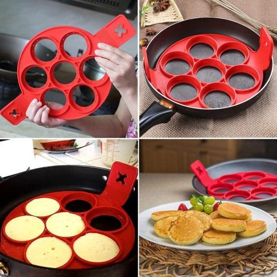 Кольцо для блинов Egg Ring Quick Release с антипригарным покрытием, устойчивое к высоким температурам, круглое, с длинной ручкой, 7 отверстий, многоразовое силиконовое, для приготовления блинов, принадлежности для выпечки