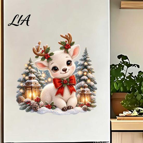 Seasonal Home Wall Ornaments Christmas Deer Sticker, PVC Waterproof Animal Decal, Peel and Stick Removable Tree Stickers Art Decor for Holiday Living