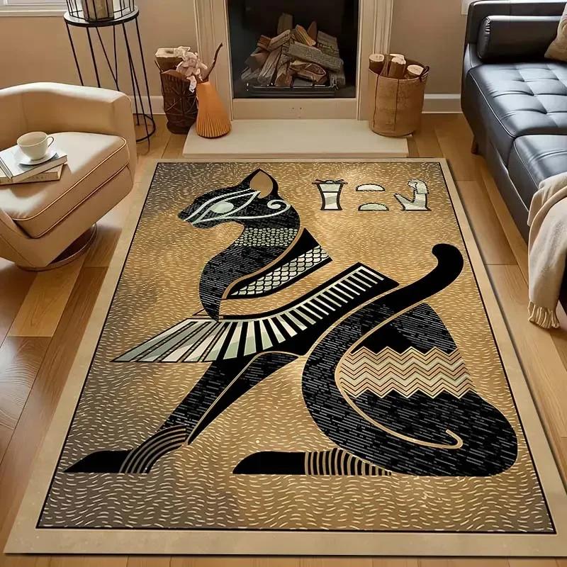 Новые полки! Египетская мифология Ковер с черным котом, Ковры для гостиной, спальни, офиса, детской комнаты, Нескользящий коврик, машинная стирка