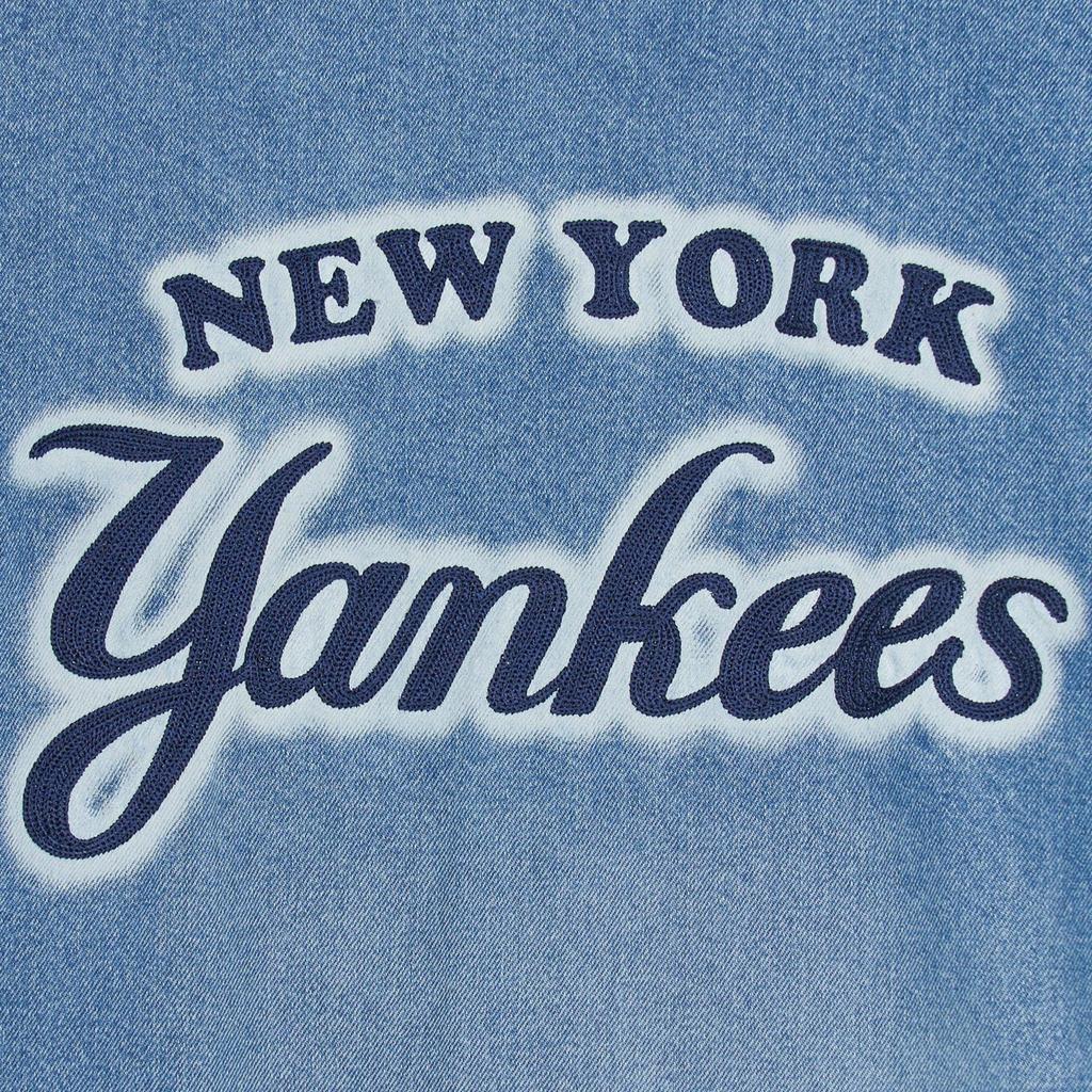 MLB Нью-Йорк Янкис Винтажная однобортная джинсовая куртка с длинным рукавом Унисекс куртки Светло-голубой 3ADKV0151-50BLL