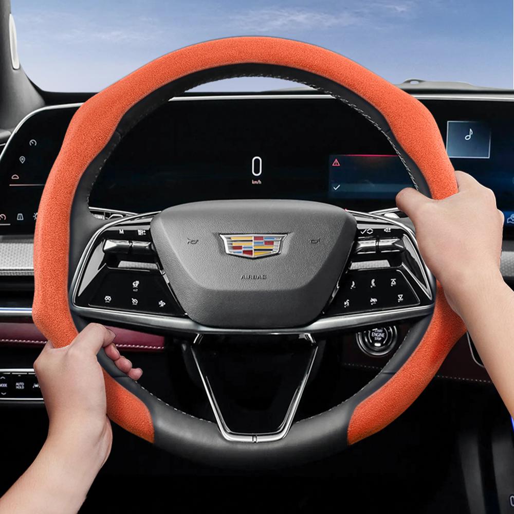 Suitable for Cadillac Premium Suede Snap-On Steering Wheel Cover Anti-Slip Durable Car Accessories Cts 2013 Ct4 Carbon Interior Ct5 Xt5 Xt4 Xt6 Escala